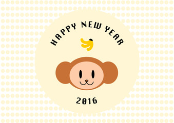 2016年申年の年賀状イラスト: お猿の顔とドット背景