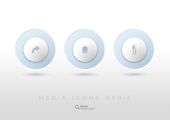 Rounded buttons with business icons and symbols.