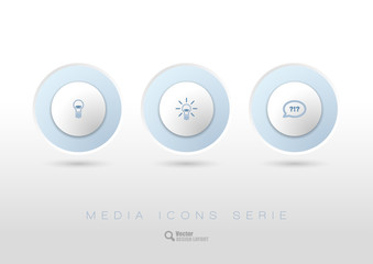 Rounded buttons with business icons and symbols.