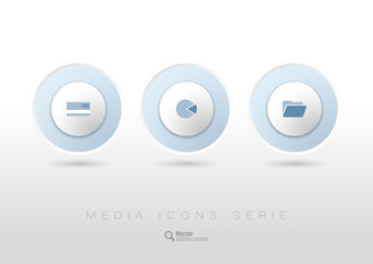 Rounded buttons with business icons and symbols.