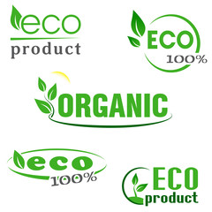 Organic, eco, natural products green icons set