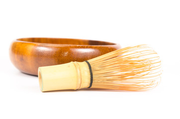 bamboo whisk for green tea with wooden bowl