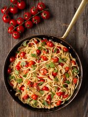 rustic spicy italian crab and cherry tomato spaghetti pasta