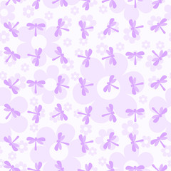 Vector seamless pattern with flying dragonflies