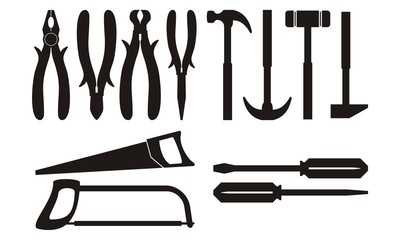 Working tools icon. Tools silhouette. Repair and construction tools collection. Vector illustration