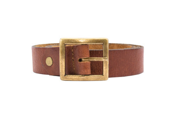 The photo of a leather brown belt on a white background  isolate