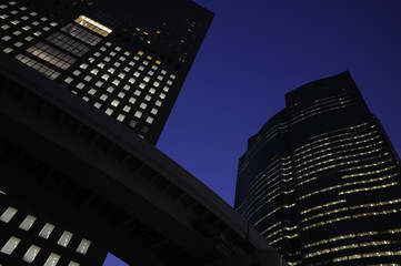 Fototapeta na wymiar Night View Of Shiodome Skyscrapers, Tokyo, Japan