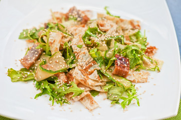 Salad with smoked eel