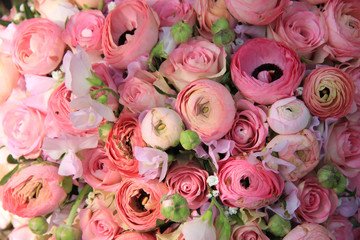 Pink roses and ranunculus bridal bouquet