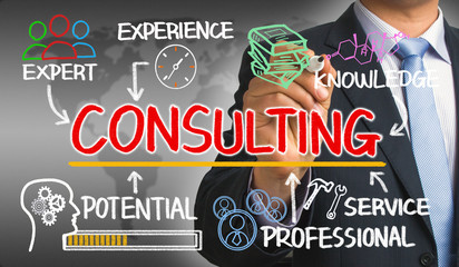 consulting concept chart with business elements hand drawn by bu