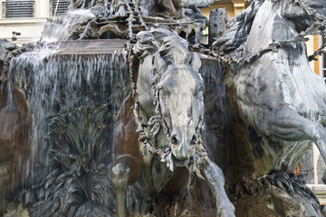 Fototapeta na wymiar Lione, Fontana di Bartholdi, Place des Terreaux