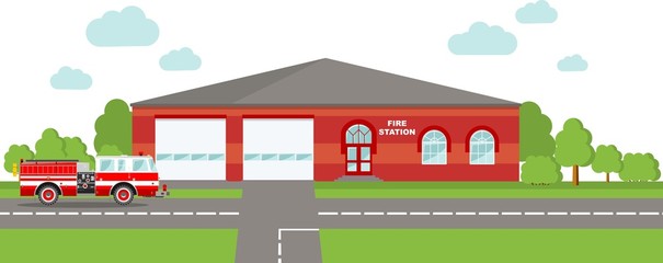 Fire station emergency concept. Panoramic background with fire