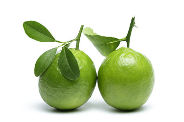  Limes with leavesisolated on white background