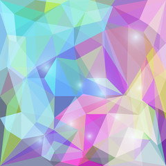 Abstract bright polygonal triangular background with glaring lights