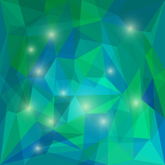 Abstract bright polygonal triangular background with glaring lights