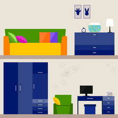 illustration in trendy flat style with children room interior