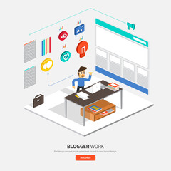 Isometric flat design on table business concept working process. Vector illustrate.
