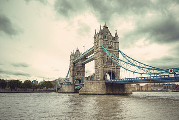 Famous Tower Bridge vintage filtered style, London, England, United Kingdom