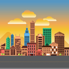 Flat design concept city landscape have sky, tree, road, and building.Vector illustrate.
