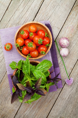 Fresh farmers tomatoes and basil