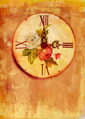 Obraz na płótnie Canvas Watercolour vintage clock with roses