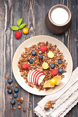 Chocolate granola and fresh berries