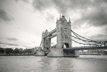 Famous Tower Bridge in black and white, London, England, United Kingdom