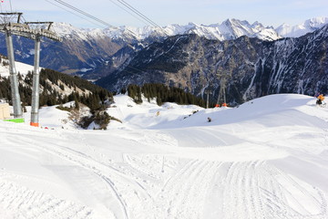 The Fellhorn Mountain in winter. Alps, Germany. 