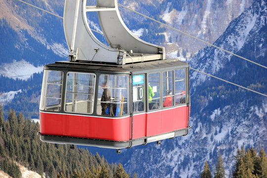 Fellhorn Cable Car In Winter. The Alps, Germany. 