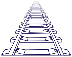 Endless train track. Perspective view of straight Train track. Sketch Outlines. 