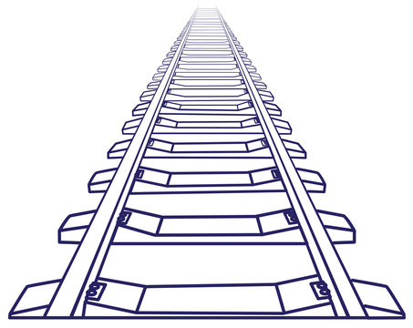 Endless train track. Perspective view of straight Train track. Sketch Outlines. 