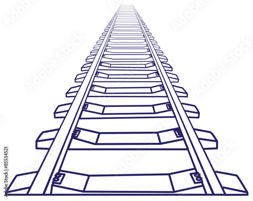 "Endless train track. Perspective view of straight Train track. Sketch