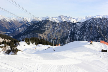 Fototapeta na wymiar The Fellhorn Mountain in winter. Alps, Germany. 