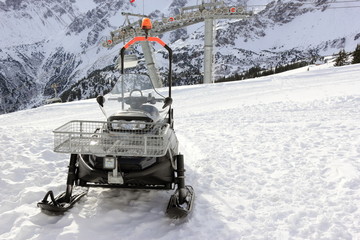 Snowmobile. The Fellhorn Mountain in winter. Alps, Germany.
