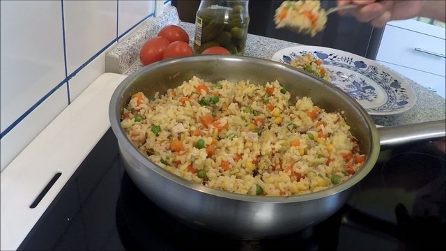 Vegetable risotto on a frying pan
