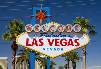 Poster close-up van het beroemde bord op Las Vegas Boulevard (Strip), Nevada, USA © AR Pictures