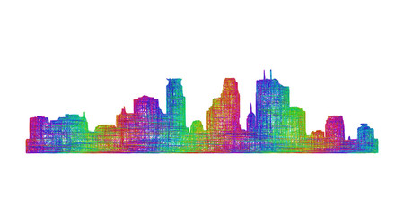 Naklejka premium Minneapolis city skyline silhouette - multicolor line art