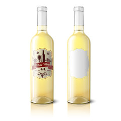 Two realistic bottles for white wine with labels isolated