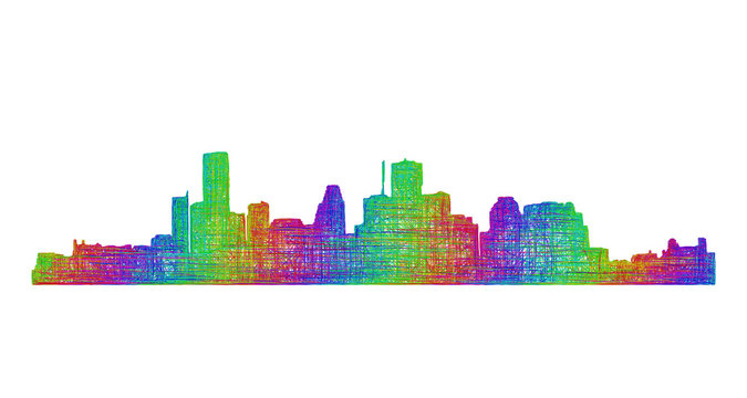 Houston city skyline silhouette - multicolor line art