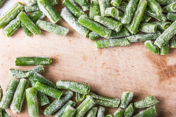 Frozen green beans vegetable background.