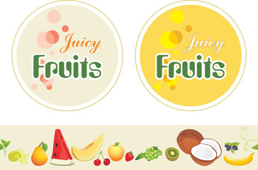 Juicy fruits. Labels and border for design