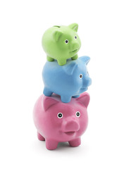 Stack of colorful piggy banks 