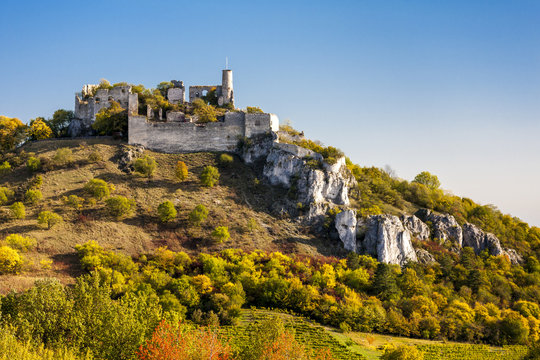 ruins of Falkenstein Castle in autumn, Lower Austria, Austria