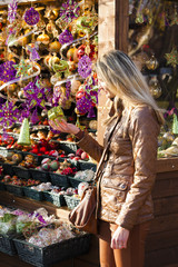 woman at Christmas market, Vienna, Austria