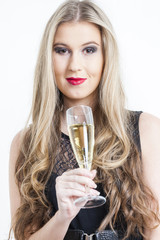 portrait of young woman with a glass of champagne