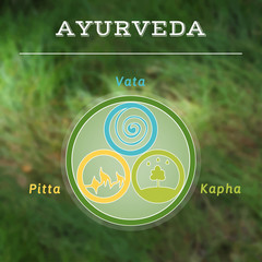 Ayurveda vector illustration. Ayurveda doshas. Vata, pitta, kapha doshas in blue, yellow and green colors. Ayurvedic body types. Ayurvedic infographic. Healthy lifestyle. Harmony with nature.