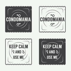 Fototapeta premium Set of vintage condoms and sex labels, logo, badge and design elements. Vector illustration