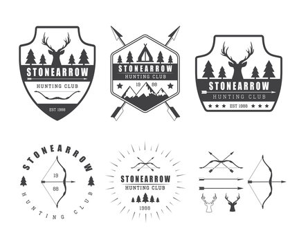 Set of vintage hunting labels, logo, badges and design elements