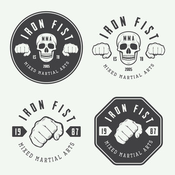 Set of vintage mixed martial arts logo, badges and emblems. Vector illustration