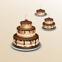Birthday Cake with Cherry. Isolated on Background